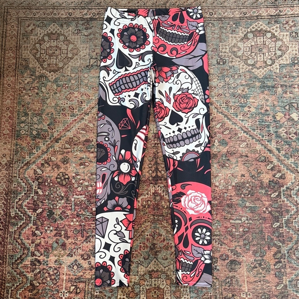 GEARBUNCH Pink Sugar Skull Low rise Yoga Active Leggings Size Medium - Picture 5 of 8